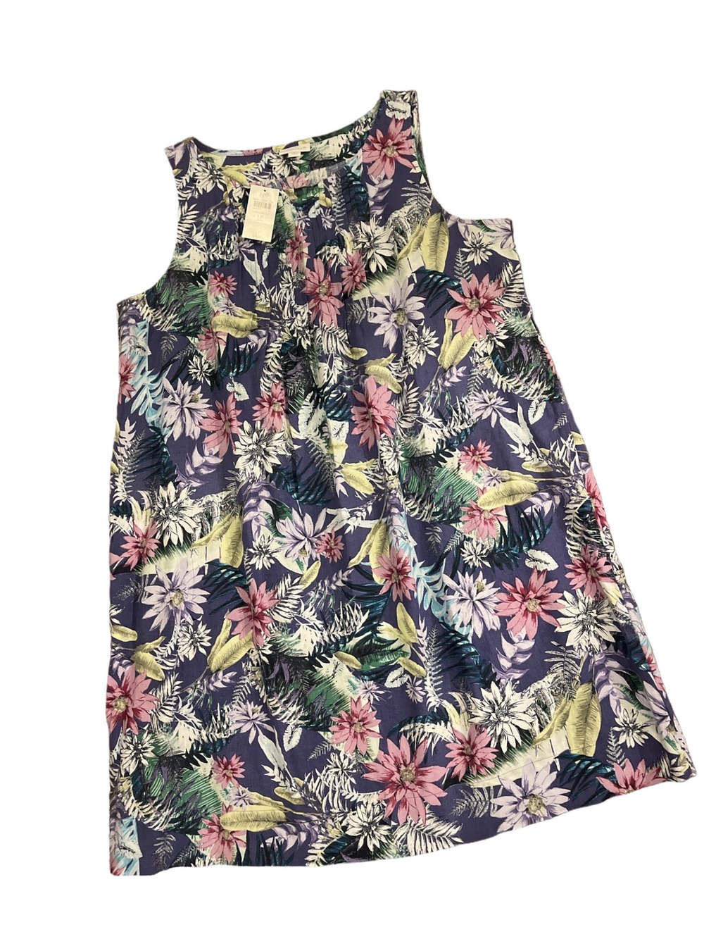 J. Jill Floral 100% Linen Shift Dress in Purple, Green & Pink size L (petite)